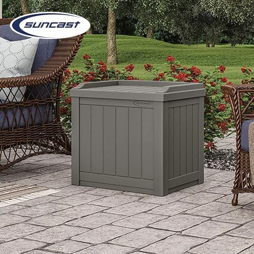 Suncast 22 Gallon Indoor or Outdoor Backyard Patio Small Storage Deck Box with Attractive Bench Seat and Reinforced Lid, Stone (4 Pack)