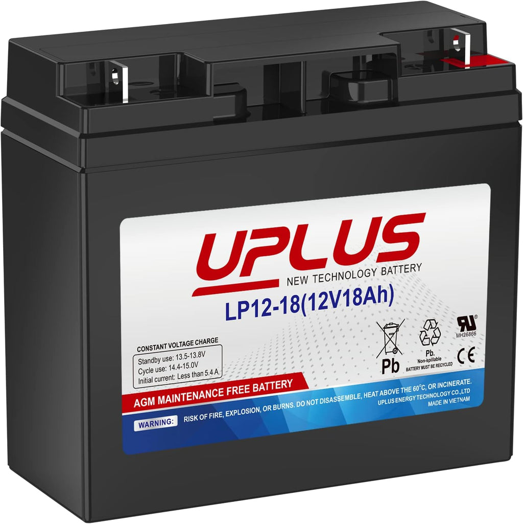 Uplus 12V 18Ah Rechargeable AGM Battery with Nut and Bolt (NB) Terminal