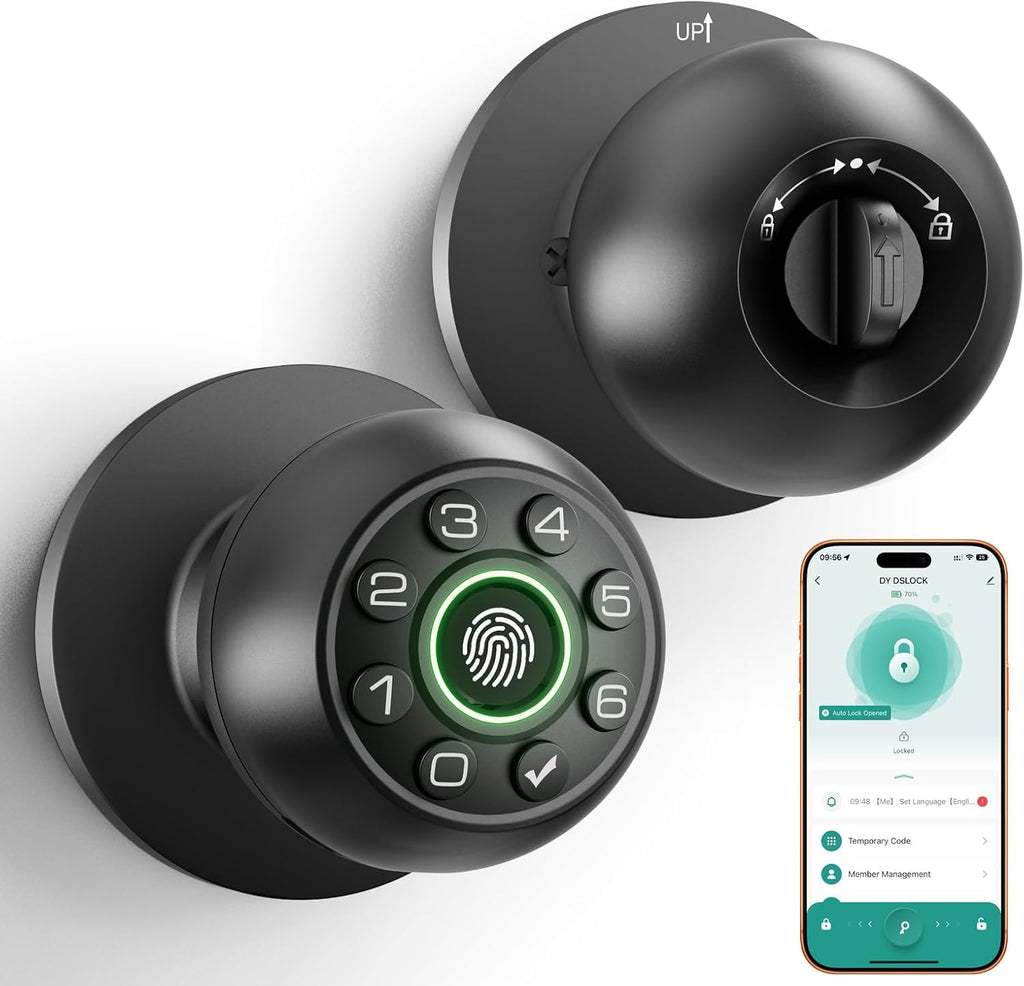 Fingerprint Door Lock with Keypad & Handle | Keyless Entry Smart Biometric Door Knob for Bedroom, Home Office Passcode Lock