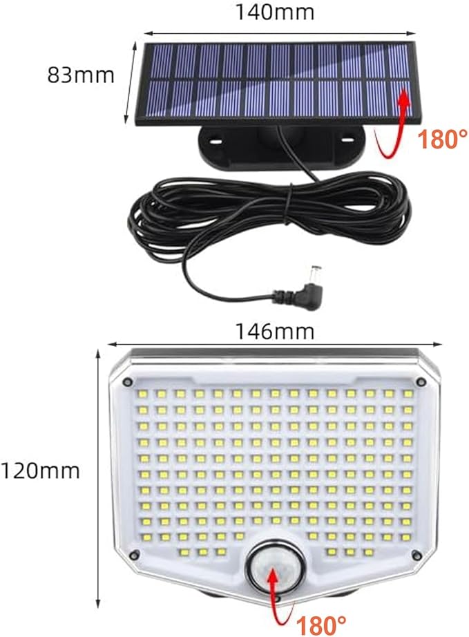 JumJam 153 LED Solar Wall Lights, 180°Beam Angle Solar Security Lights Outdoor (2 Pack)