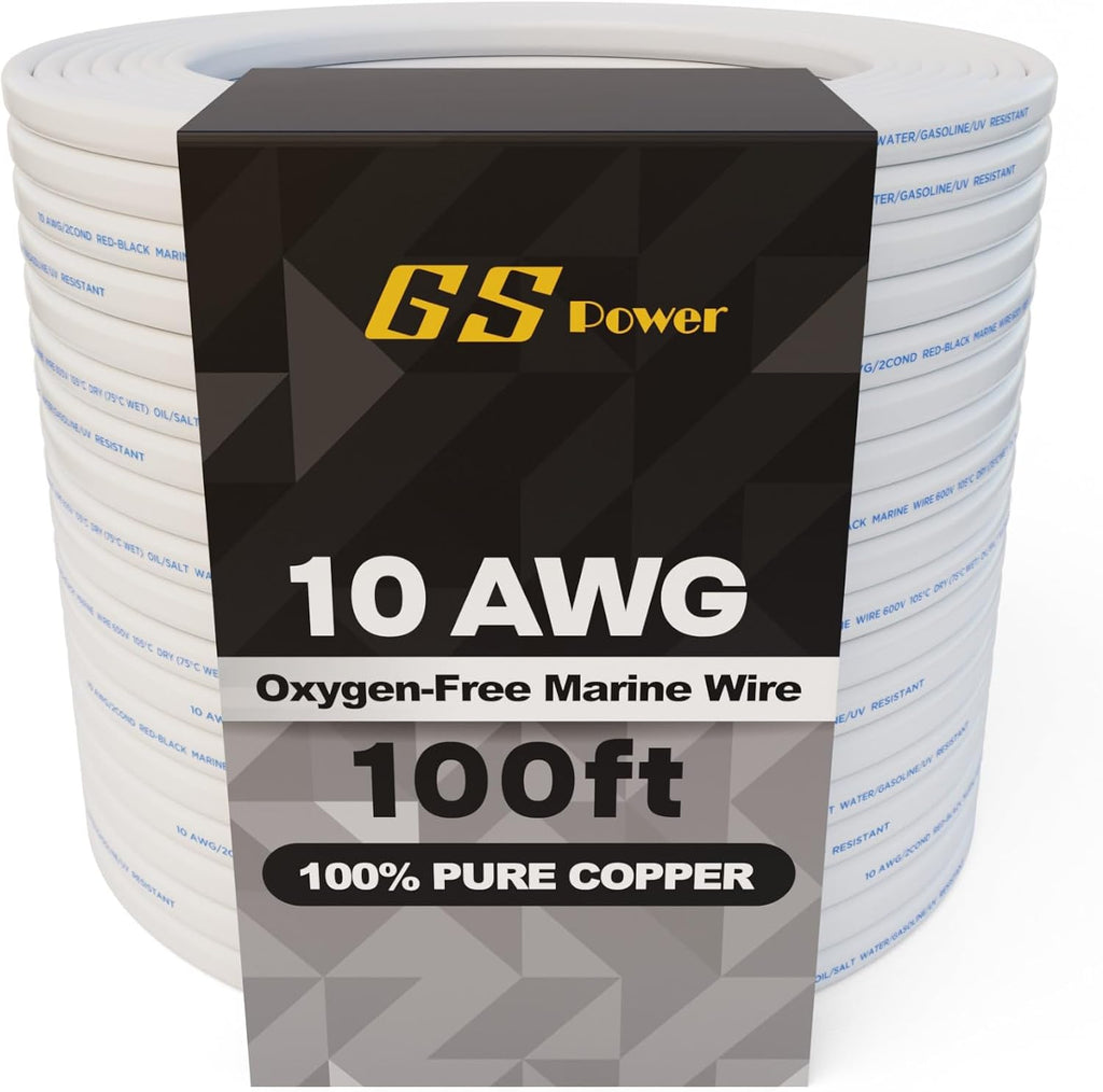 GS Power 100 Ft Duplex Marine Wire, 10 Gauge Wire, Oxygen-Free Tinned Copper 10