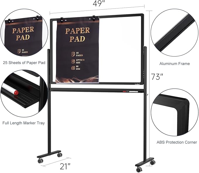 Mobile Clear Glass Whiteboard on Wheels