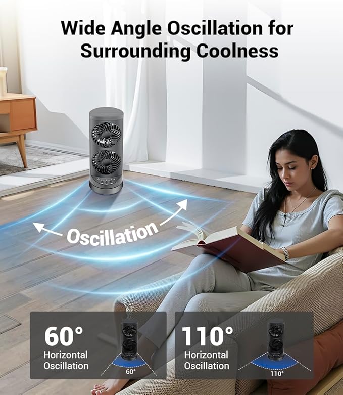 Personal Tower Fan for Bedroom, Portable Desk Table Fan，3 Speeds Cooling