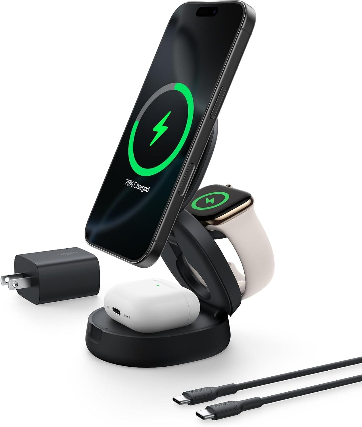 Belkin MagSafe Charger Compatible, 3-in-1 Qi2 15W Wireless Charging Station