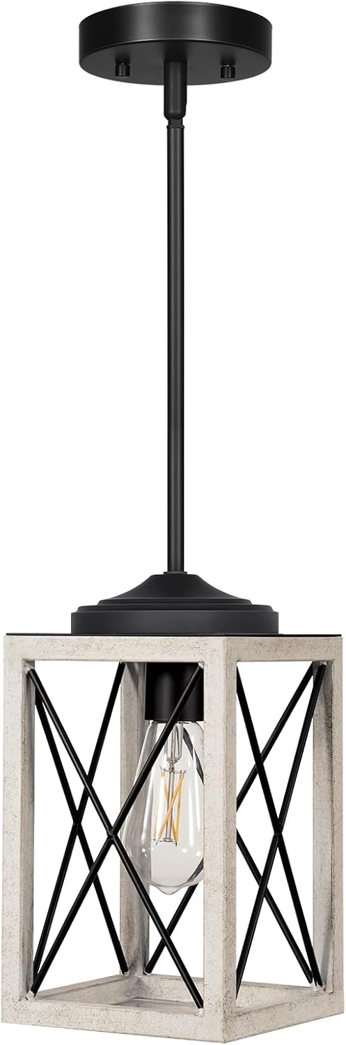 DEWENWILS Pendant Light, Metal Pendant Light Fixtures with Wooden Grain Finish, 48" Adjustable Pipes for Flat and Slop Ceiling, Hanging Ceiling Lamp for Kitchen, Living Room, Bedroom, E26 Base