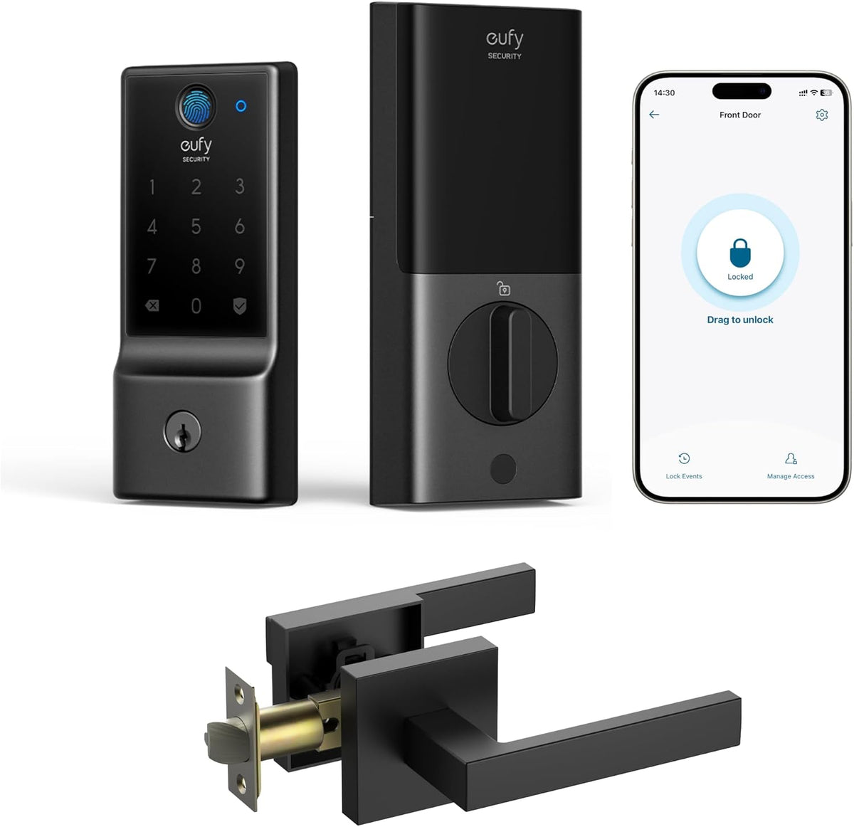 eufy Security Smart Lock Front Door Lever Set, Keyless Entry Deadbolt