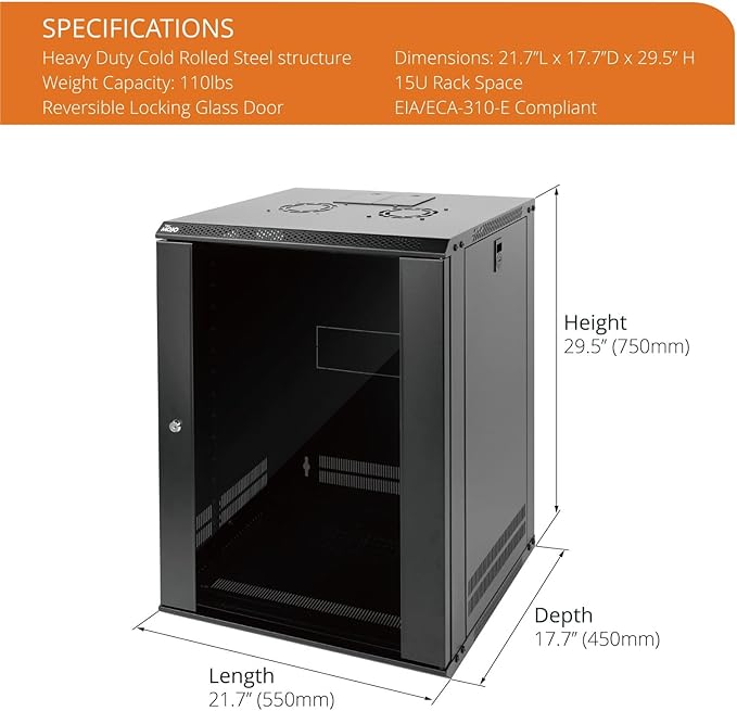 Tecmojo 15U Wall Mount Rack Network Cabinet