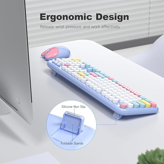 Wireless Keyboard and Mouse Combo, 2.4G Retro Typewriter Keyboard
