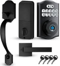 Miko i9 Keypad Door Lock with Handle Set – Fingerprint Keyless Entry Front Door Lock, Electronic Deadbolt with Lever Handle for Exterior Door, Auto-Lock, 100 Fingerprints and Codes (Matte Black)