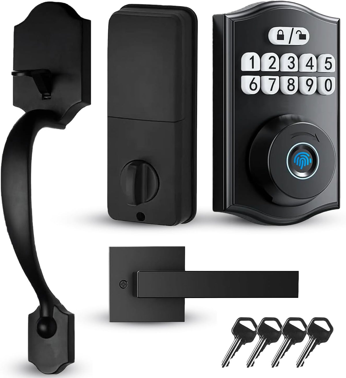 Miko i9 Keypad Door Lock with Handle Set – Fingerprint Keyless Entry Front Door Lock, Electronic Deadbolt with Lever Handle for Exterior Door, Auto-Lock, 100 Fingerprints and Codes (Matte Black)