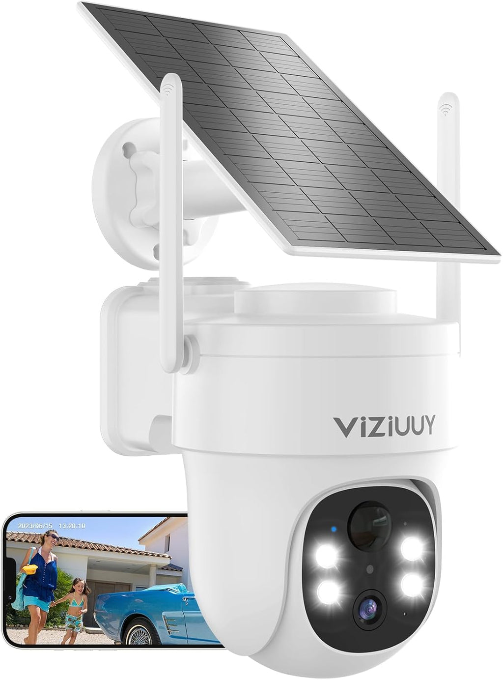 VIZIUUY Solar Security Cameras Wireless Outdoor, 3MP Pan Tilt 360°WiFi Camera
