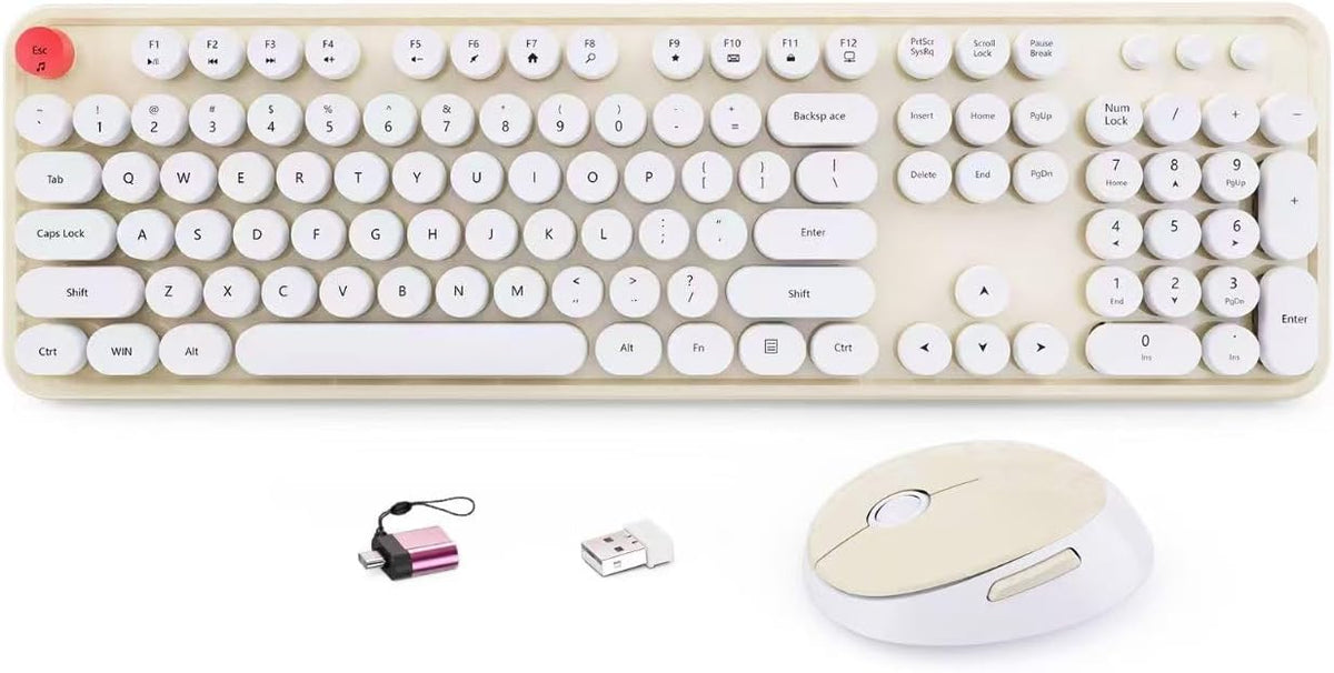 HotFox Wireless Keyboard and Mouse Combo, Full-Size Retro Typewriter Keyboard