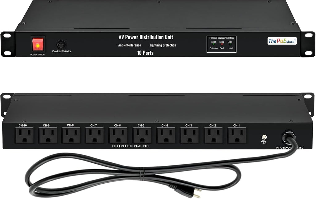 ThePoEstore 10 NEMA 5-15R Outlet Surge Protector PDU, 120V 15A 3600J 10KA