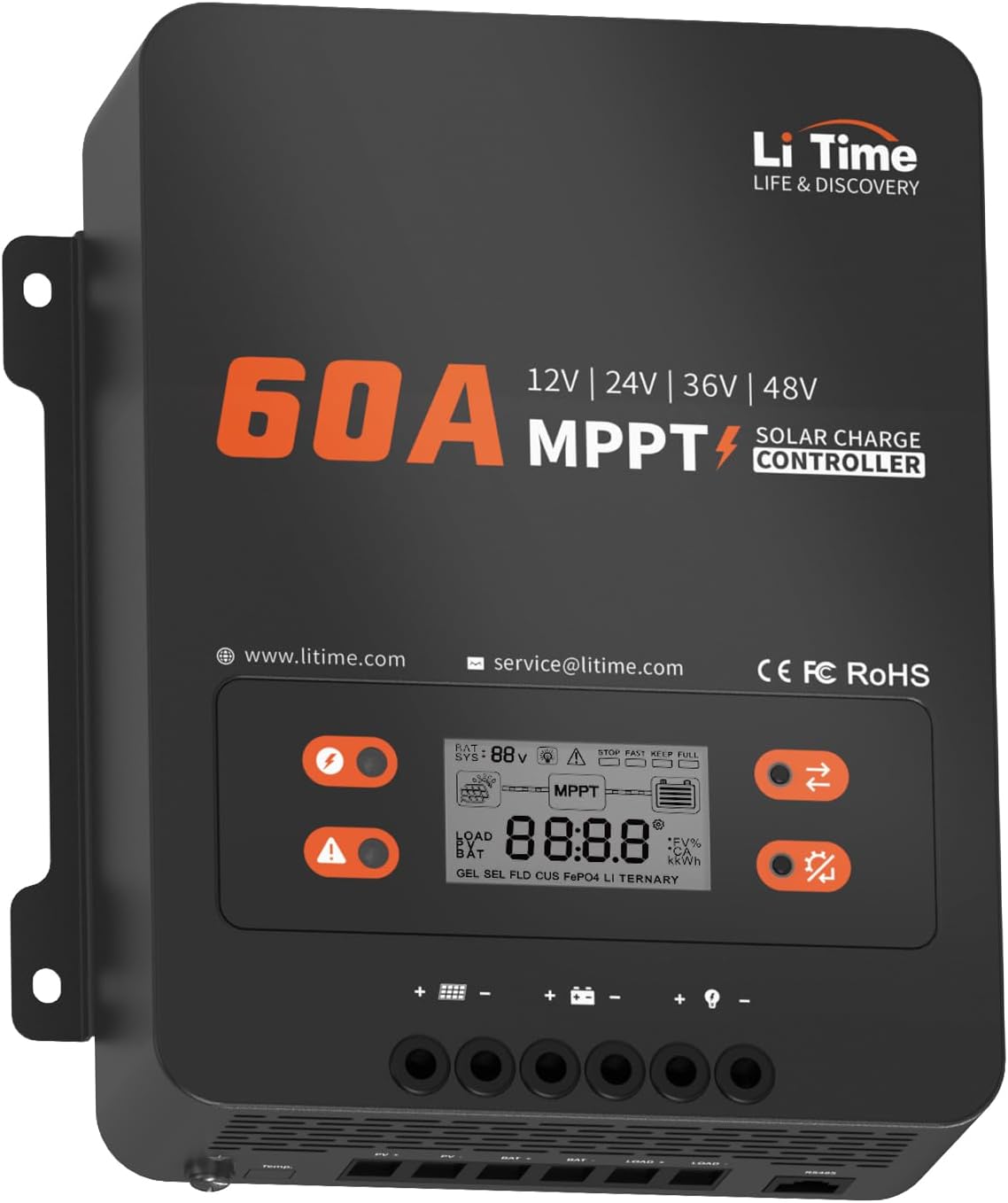 LiTime 60A MPPT Solar Charge Controller, 12V/24V/36V/48V Auto, Max PV Input