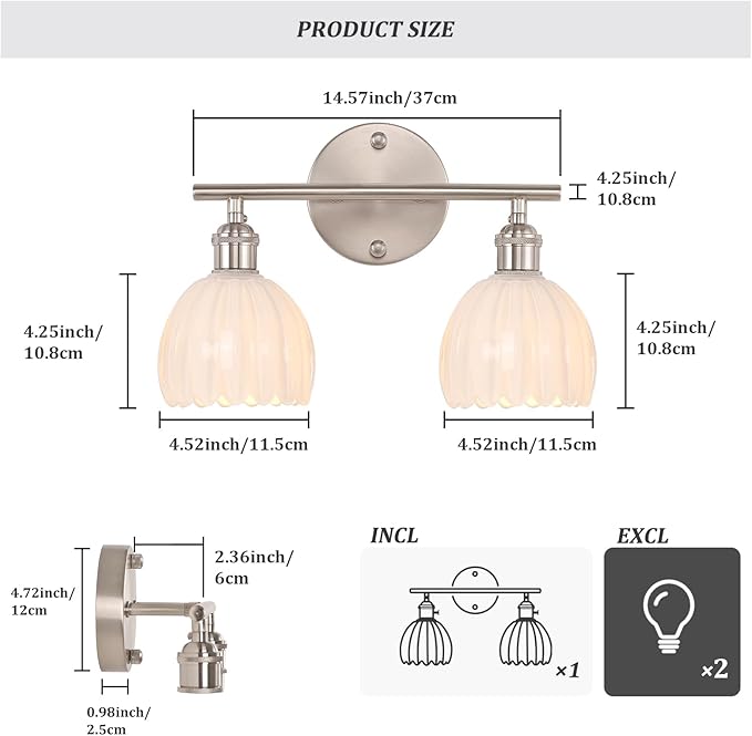 Shenmoyl Bathroom Light Fixtures, 2-Light Vanity Wall Light Over Mirror