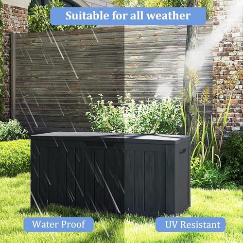 Outdoor Storage Box Waterproof with Wheels, 76 Gallon Lockable Resin Deck Box Patio Storage Bin for Pool Accessories Cushion Furniture, Garden Tools, UV-Resistant Outside Delivery Black