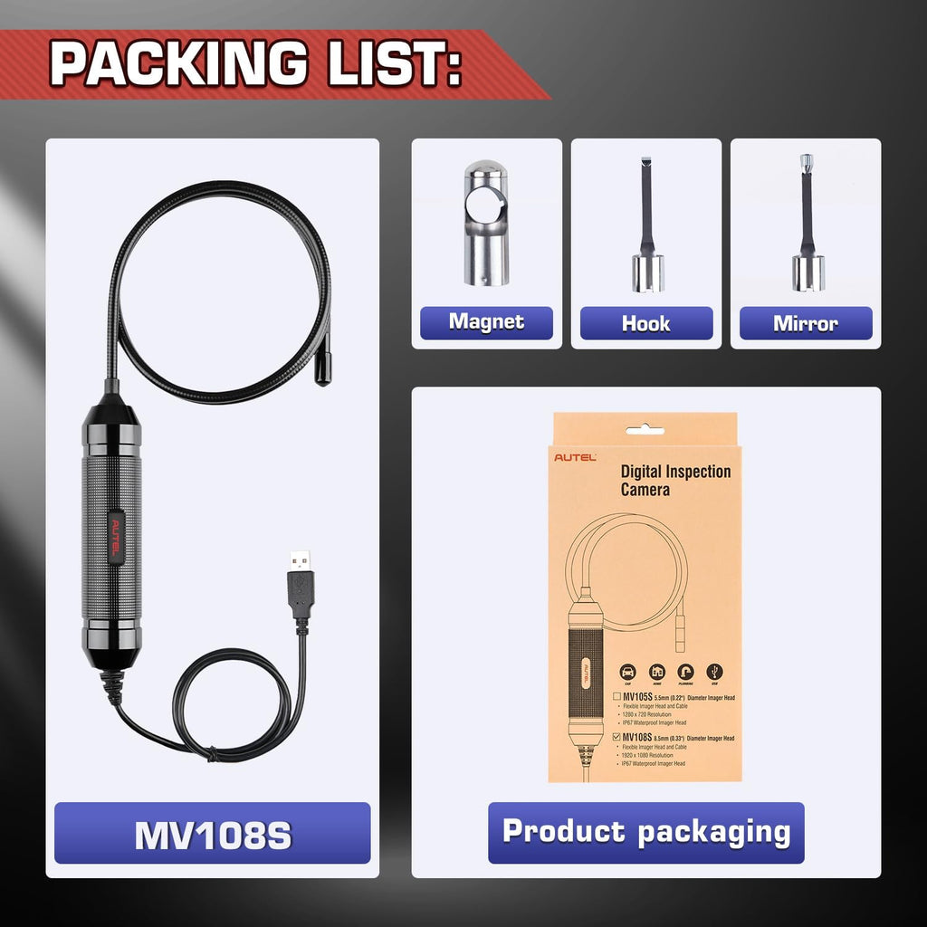 2026 autel maxivideo mv108s digital inspection camera, 2mp, view 9