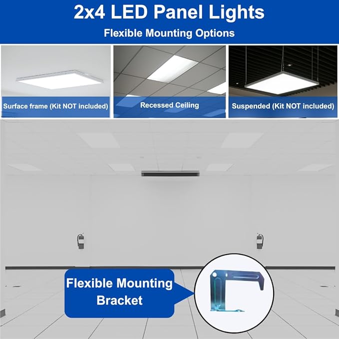 2x4 LED Flat Panel Light – LED Panel Flat Ceiling Light, Dimmable Flicker-Free (Pack of 12)