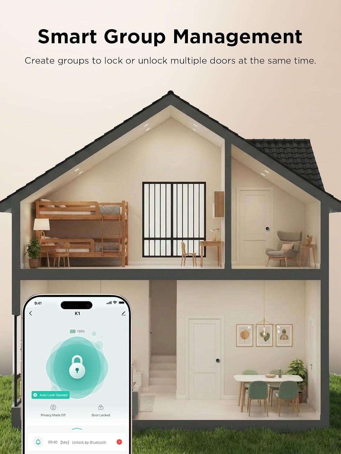 TCL K1 Fingerprint Smart Door Knob, 0.3s Biometric Keyless Entry, 4-in-1 Access with App Control & Passcode, Auto-Lock, Anti-Peep Keypad, 100 Fingerprints, for Bedroom Apartment Airbnb