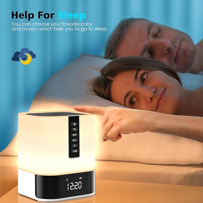 Hetyre Night Light Bluetooth Speaker, 5 in 1 Touch Control Bedside Lamp
