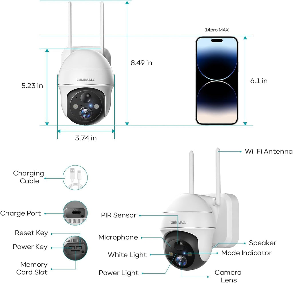 zumimall 5mp solar security cameras wireless outdoor, solar, view 9