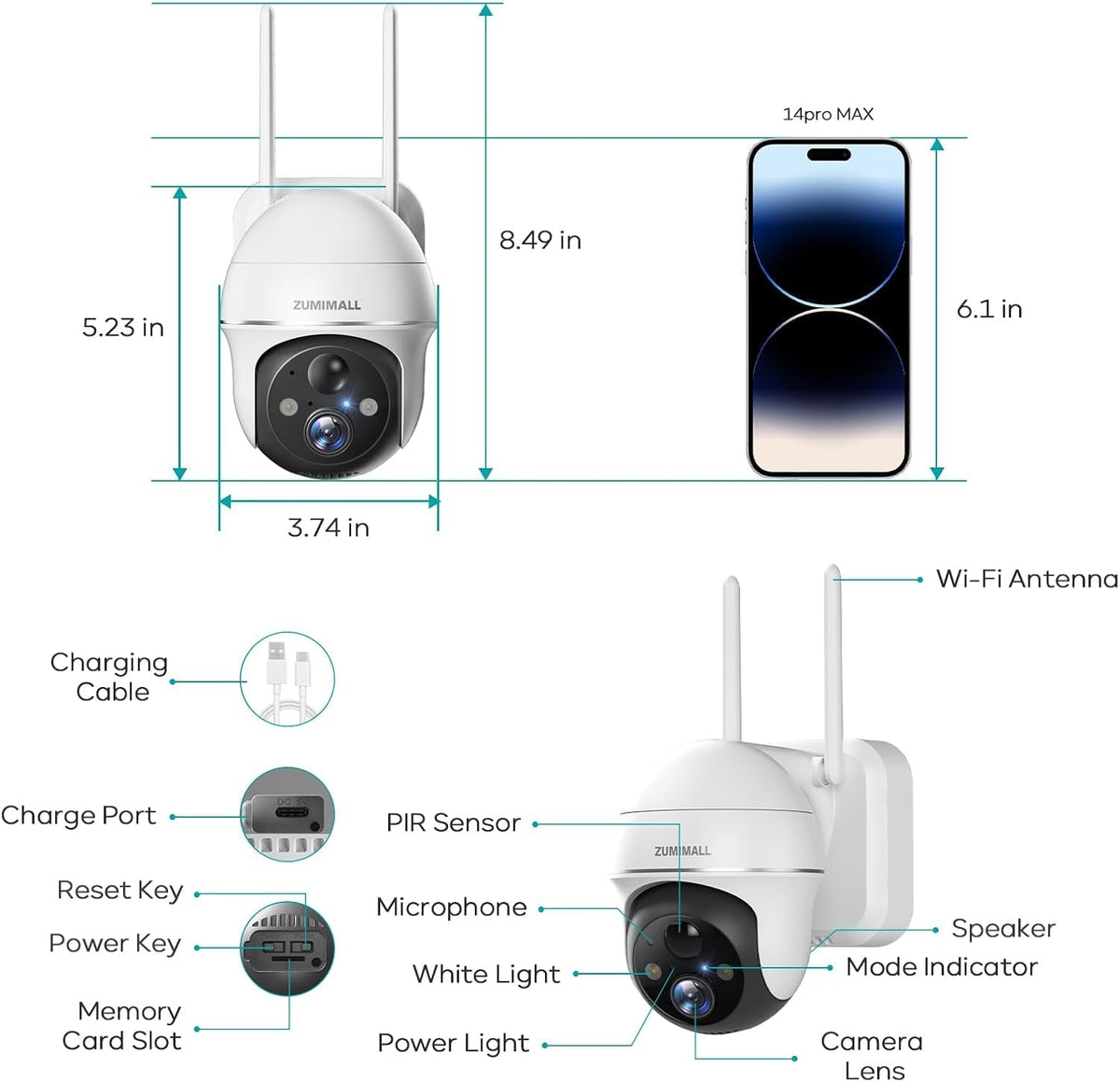zumimall 5mp solar security cameras wireless outdoor, solar, view 9