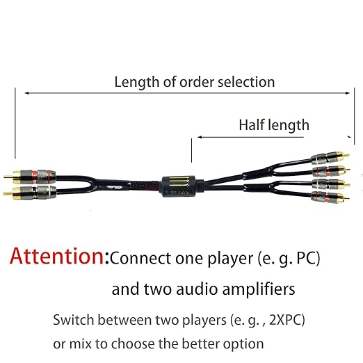 Arklove 20ft Shielded RCA Plug Splitter Stereo Audio Video Cable 2 Male to 4