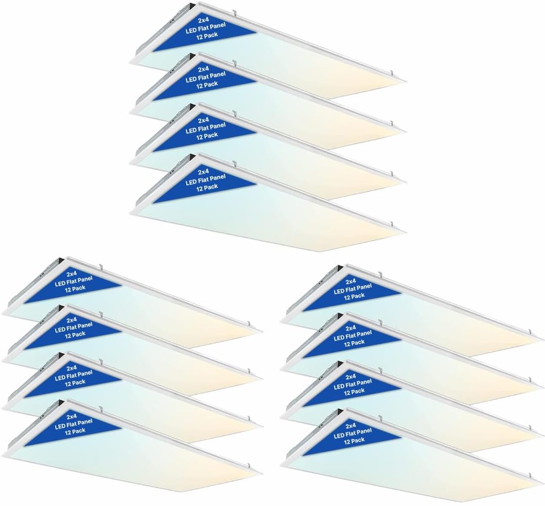 2x4 LED Flat Panel Light – LED Panel Flat Ceiling Light, Dimmable Flicker-Free (Pack of 12)