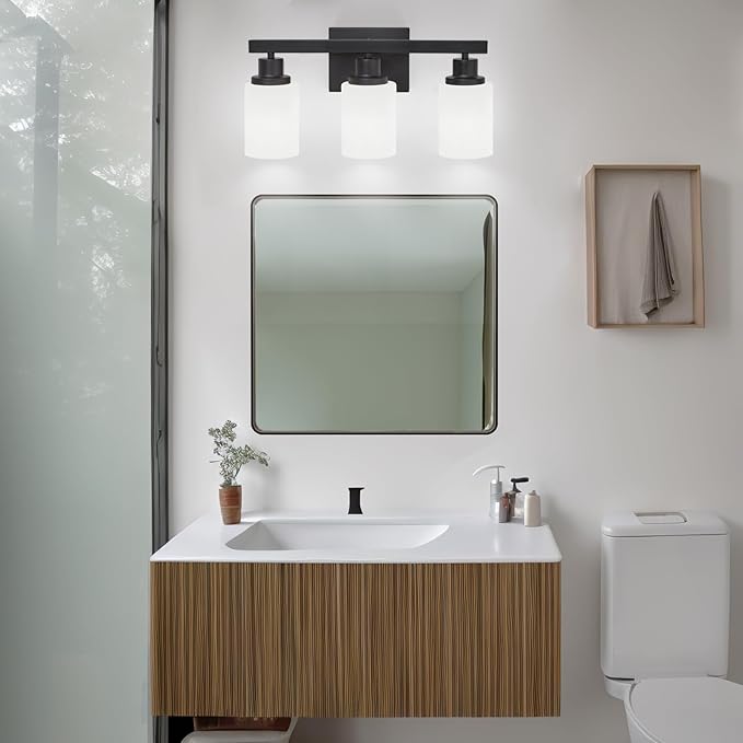 DIKAIDA 3-Light Bathroom Light Fixtures Over Mirror, Modern Matte Black Vanity