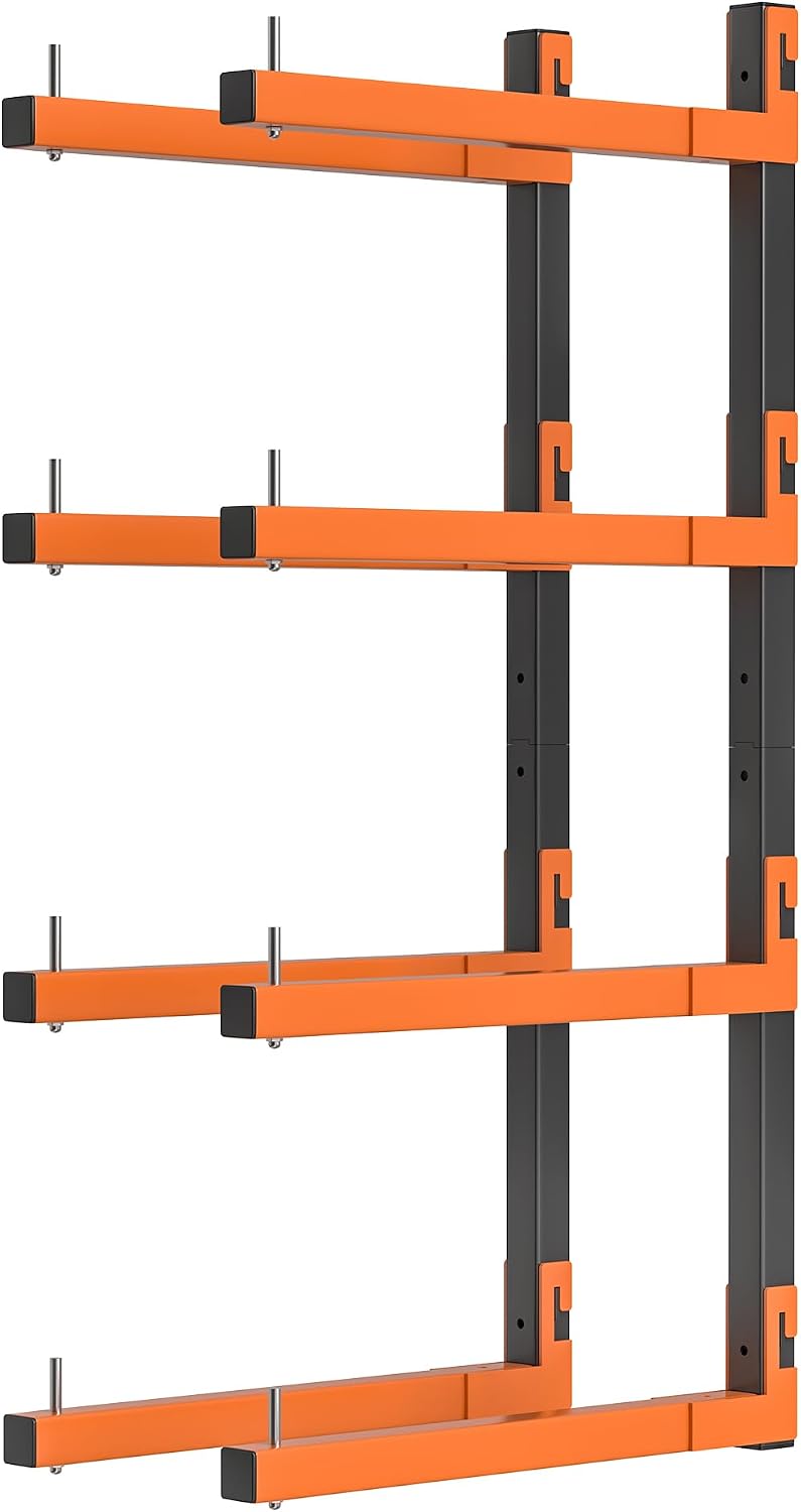 Lumber Storage Rack Wall Mount, Metal 4-Level Wood Storage Rack