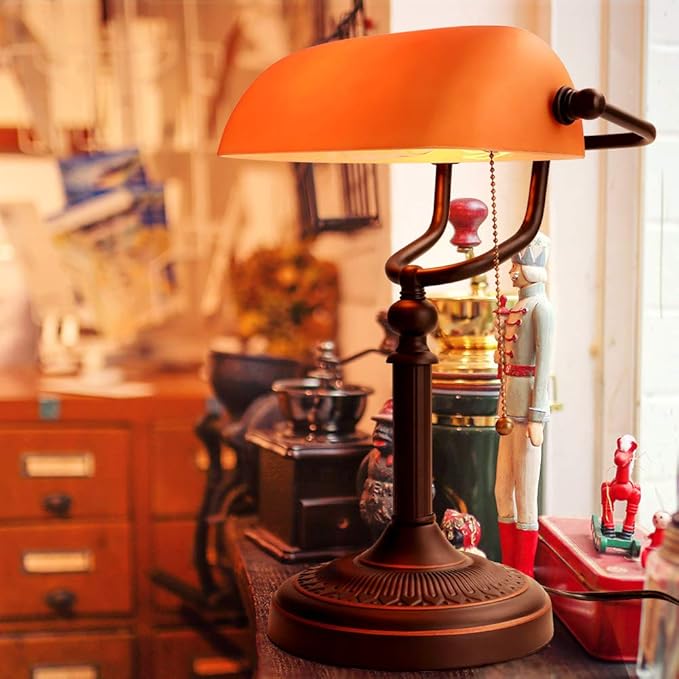 Newrays Matted Orange Glass Bankers Desk Lamp
