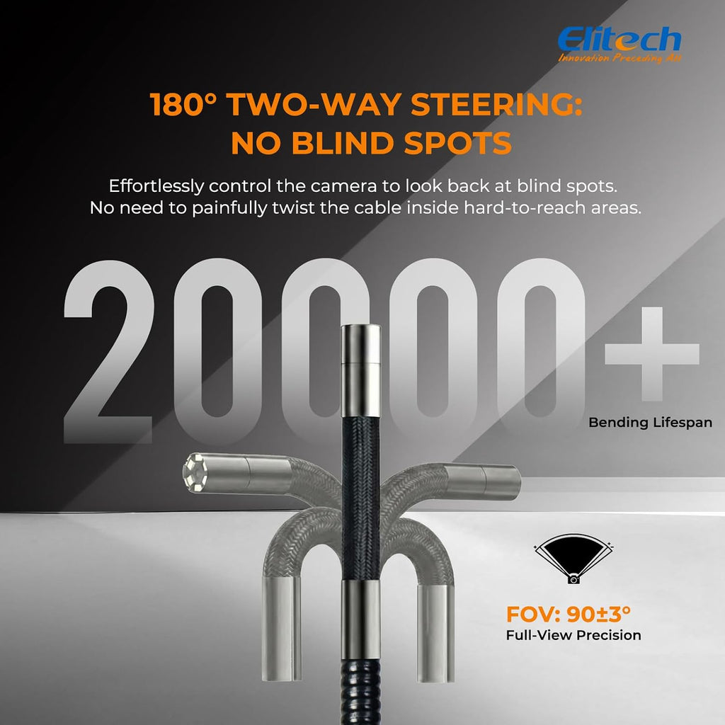elitech articulating borescope with light, 6mm/0.24in inspection camera, package contents