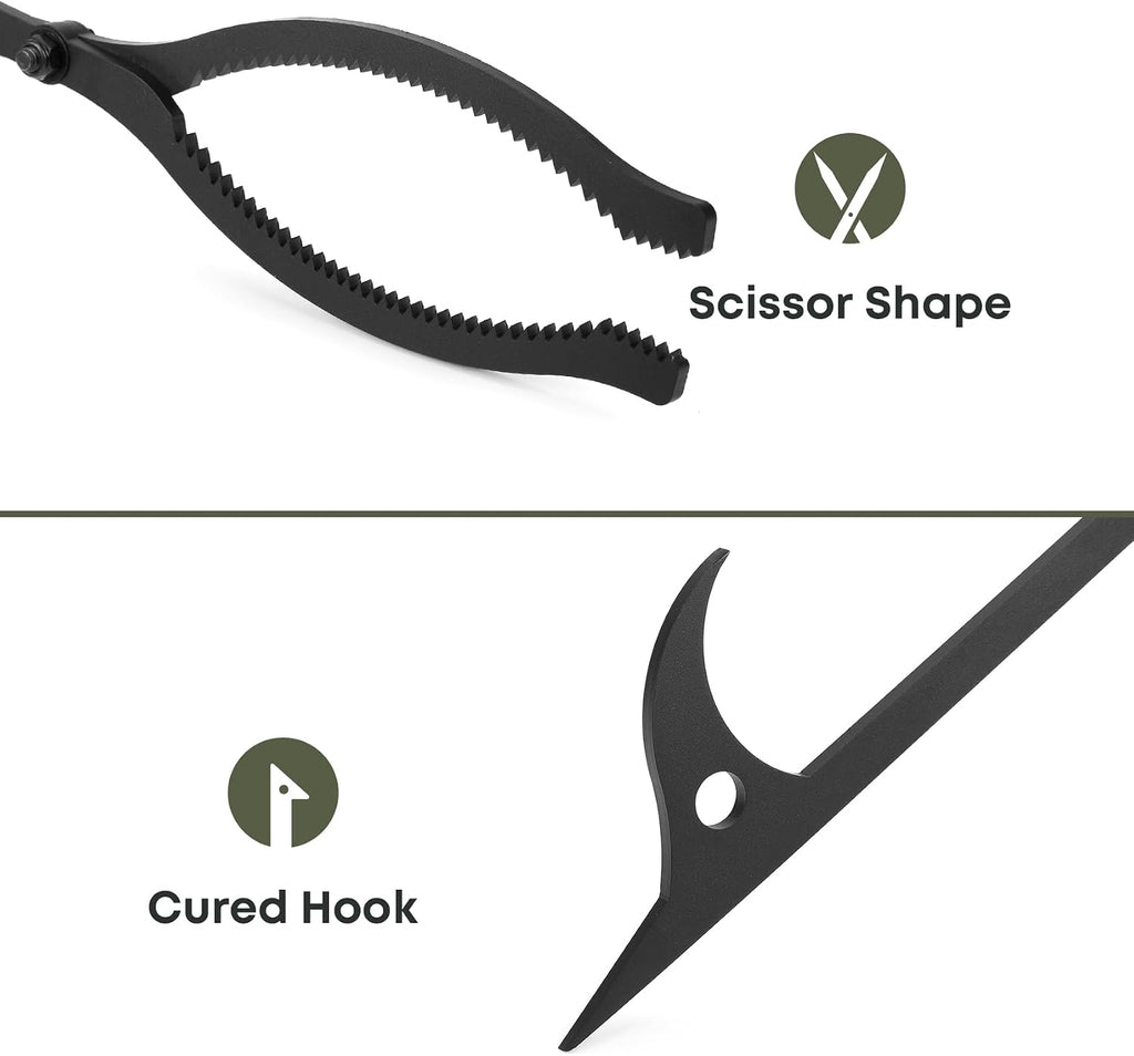 stanbroil 40" firewood tongs and fire poker set, close-up detail