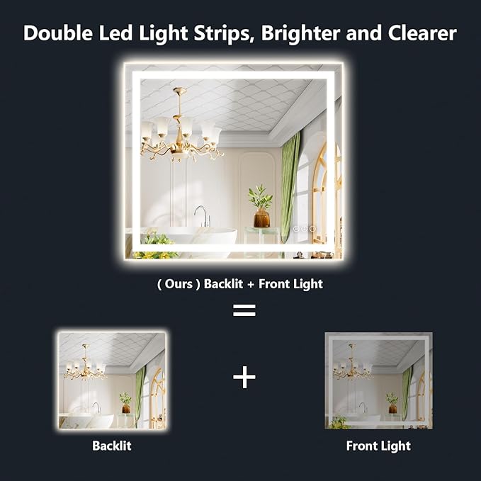 YEELAIT 40x36 Inch LED Bathroom Mirror