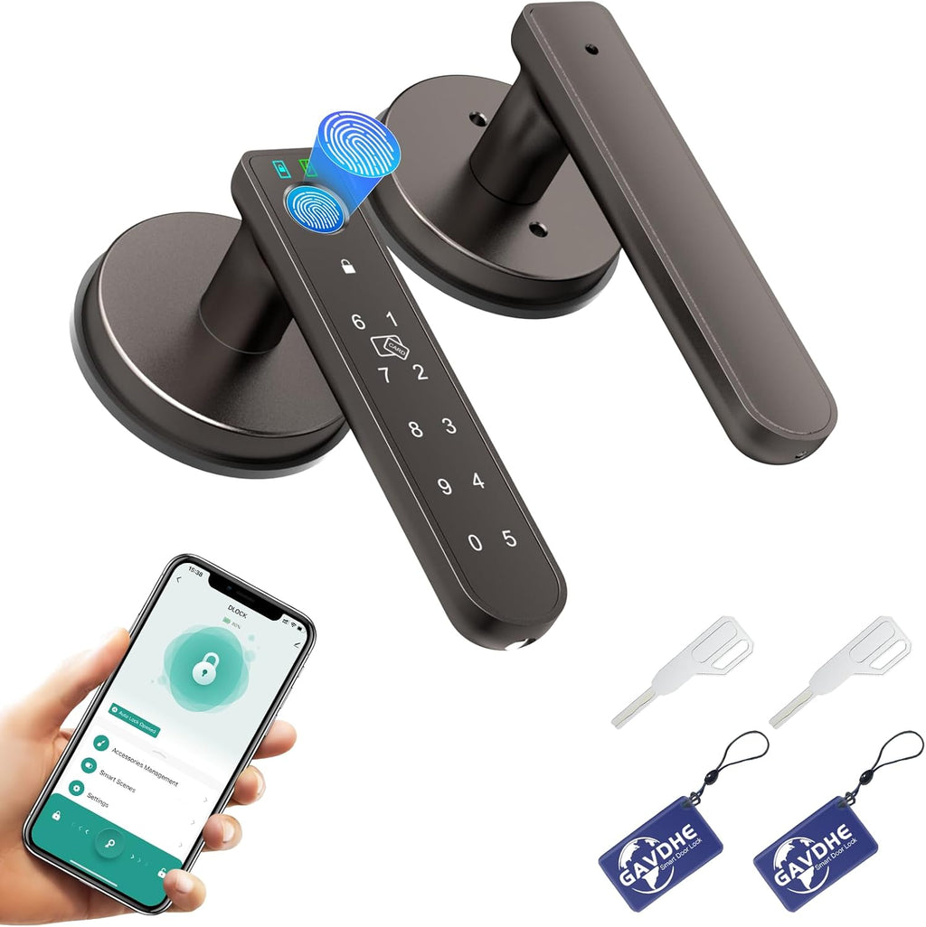 Fingerprint Door Lock, Smart Biometric Door Knob with App, Black