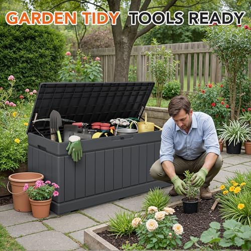 78 Gallon Deck Box Outdoor Indoor Waterproof Storage Box, Gray