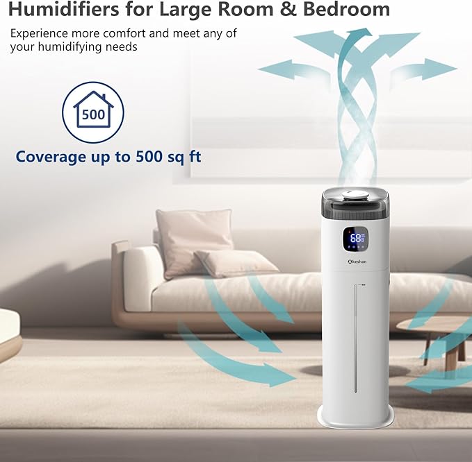 Akeshan Large Humidifier for Bedroom, 9L/2.5Gal Ultrasonic Cool Mist, Easy Clean