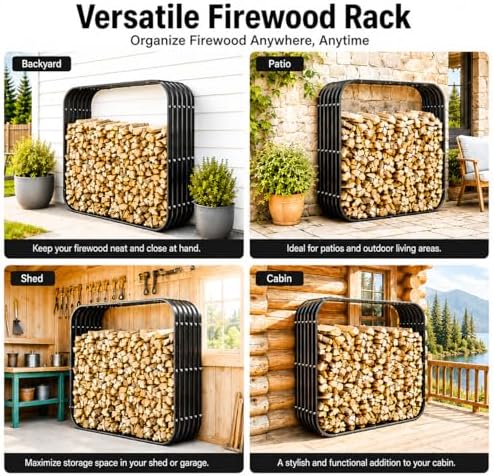 49in Firewood Rack with Cover Roof, Waterproof Heavy Duty Metal Log Holder for Indoor Outdoor Fireplace, Galvanized Steel Fire Wood Storage for Backyard Porch Deck