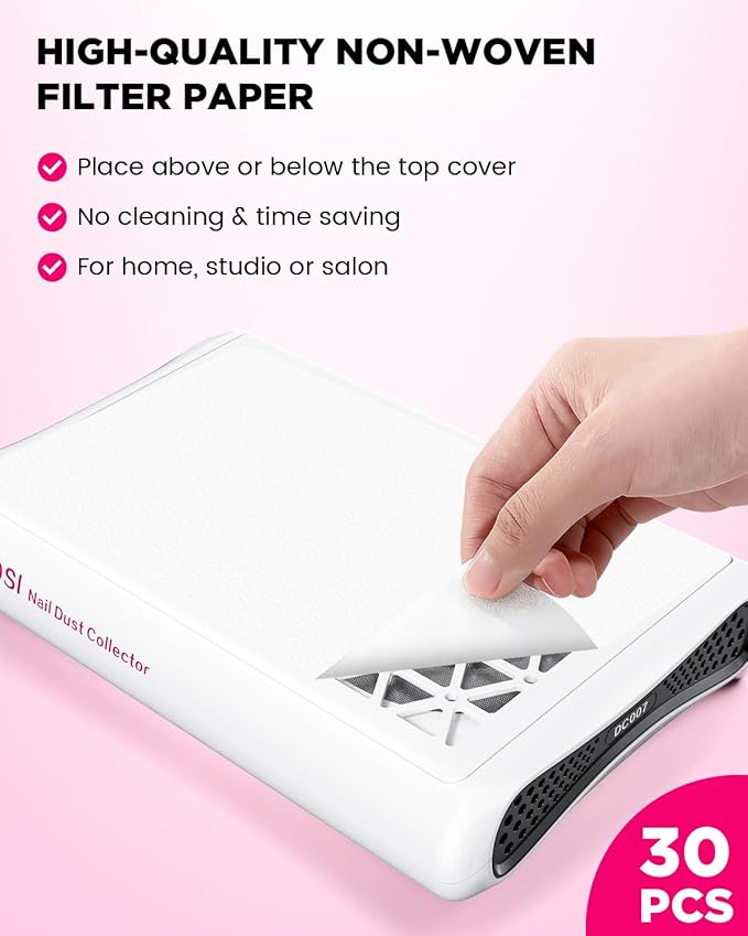 ECOSI Nail Dust Collector, Dual Turbo & 1600PA Professional Vacuum Fan Dust (30 Pcs)