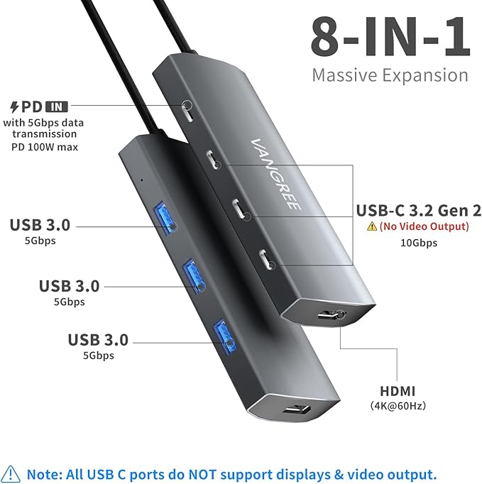 VANGREE USB C Hub, 3 USB 3.2 Gen 2 Ports