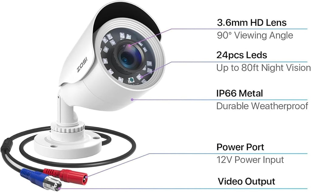 zosi 4 pack hd-tvi 1920tvi 1080p security camera, front angle view