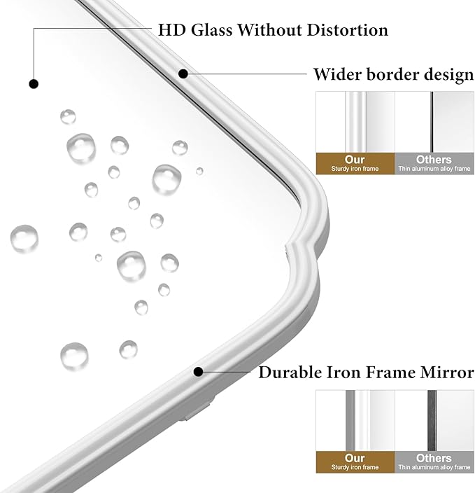 White Bathroom Vanity Mirror for Over Sink 30" x 40" Modern Rounded Corner