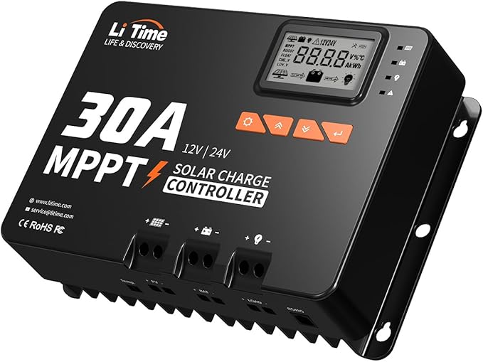 LiTime 30 Amp MPPT 12V/24V/Auto DC Input Solar Charge Controller Build-in