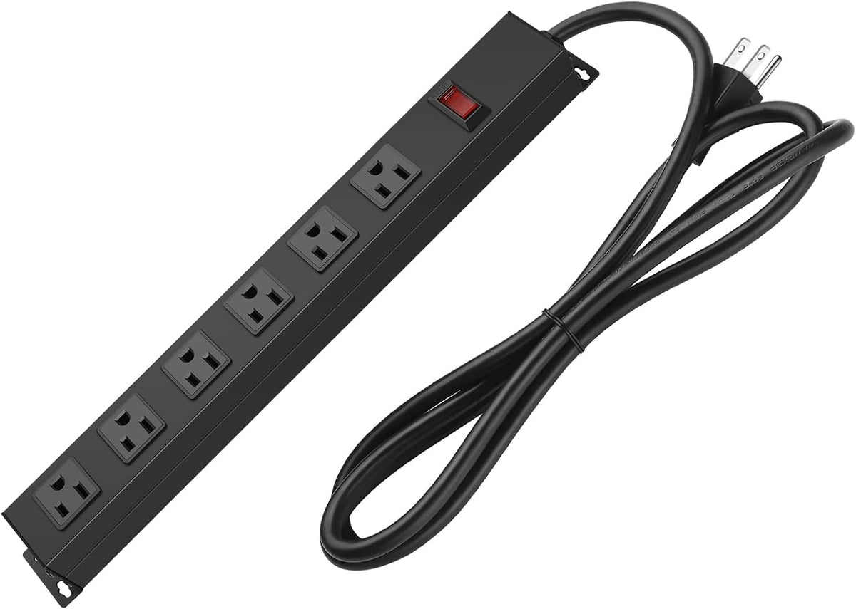 metal wall mount power strip, mountable power outlet shown in use