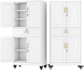 pozdeg 74" White Lockable Rolling Metal Garage Storage Cabinet