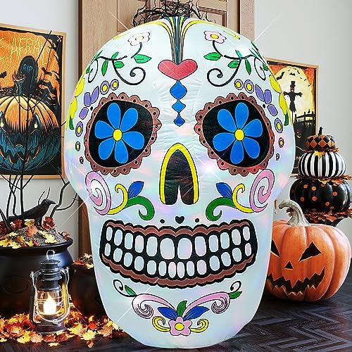 AJY 4 Feet Colorful Skull Halloween Inflatable Built-in LED Lights