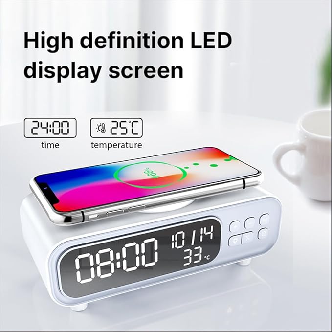 IHAO 5in1 Alarm Clock with Wireless Charging Night Light 15W Fast Charger