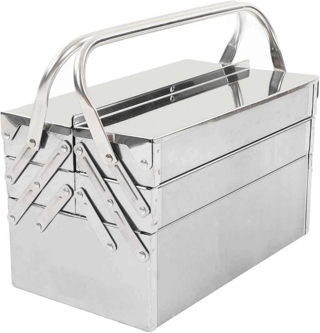 3 Tier Stainless Steel Tool Box Portable Folding Cantilever Tool Storage Organizer with 5 Trays Metal Toolbox for Home Garage Auto Repair Workshop Storage