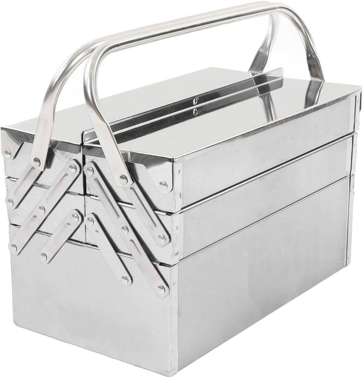 3 Tier Stainless Steel Tool Box Portable Folding Cantilever Tool Storage Organizer with 5 Trays Metal Toolbox for Home Garage Auto Repair Workshop Storage
