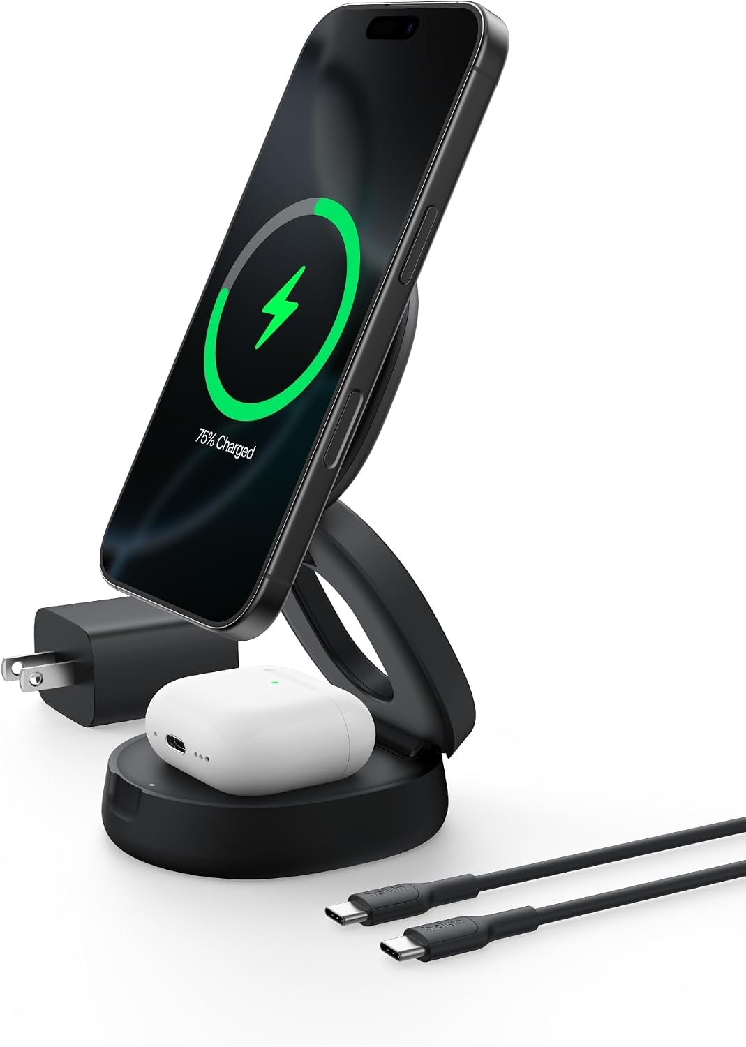 Belkin MagSafe Charger Compatible, 2-in-1 Qi2 Wireless Charging Station 15W